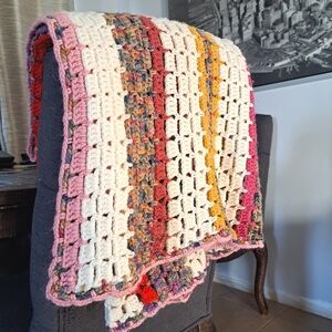 Granny knit handmade blanket colorful stripes